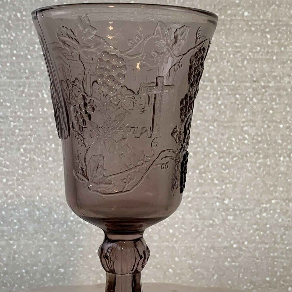 Vintage Tiara Indiana Purple Wine Glass Lords The Last Supper Chalice 7 Inch - Picture 11 of 12